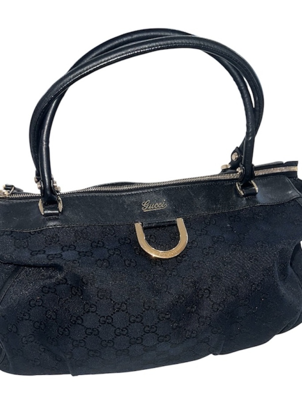 Gucci Black GG Canvas Abbey Tote Bag Leather Trim/ Handles & Gold HW 190248